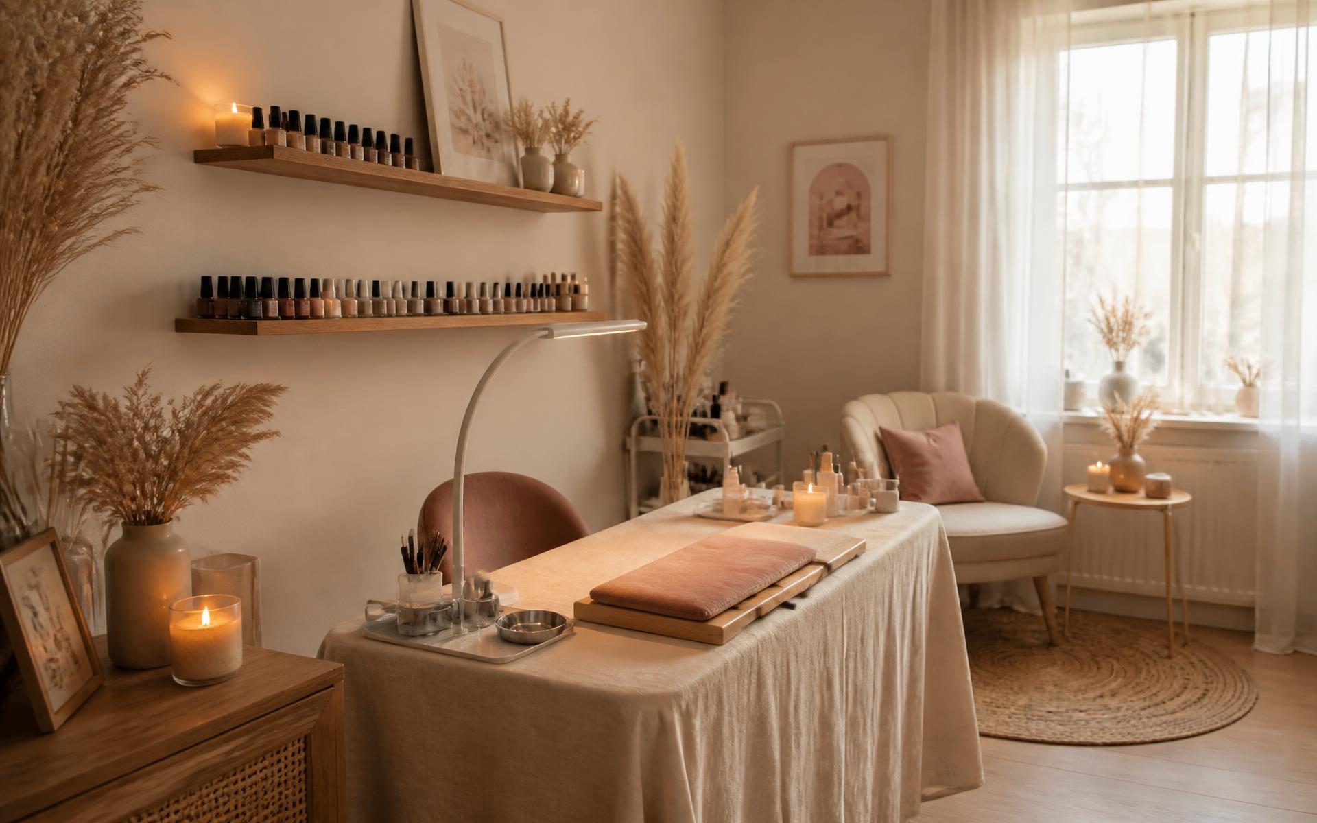 Het salon van Sissy's Beautybar met manicuretafel en warm daglicht
